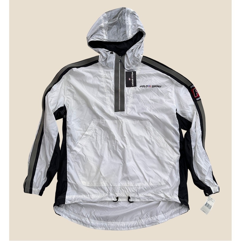 Vintage Polo Sport Ralph Lauren White Black 1/4 Zip Windbreaker M - Stains - NWT